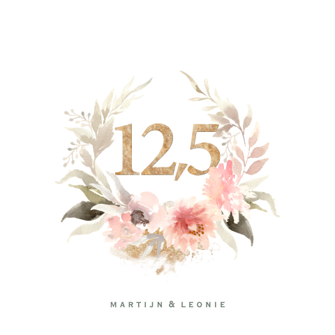 Uitnodiging 12,5 jarig huwelijksjubileum pastel watercolor bloemen