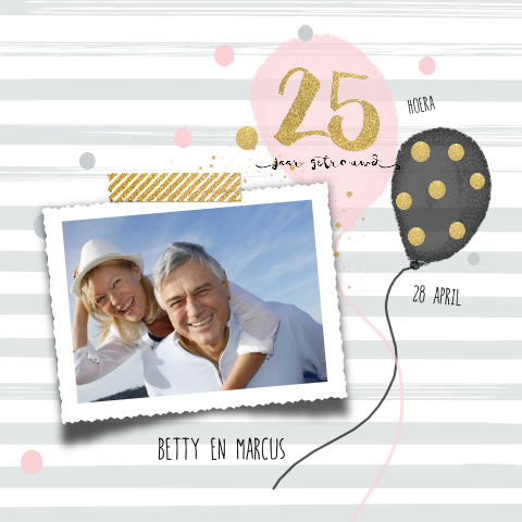 Uitnodiging 25 jaar getrouwd goud feestlijk ballon