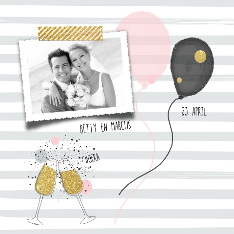 Uitnodiging 25 jaar getrouwd goud feestlijk ballon
