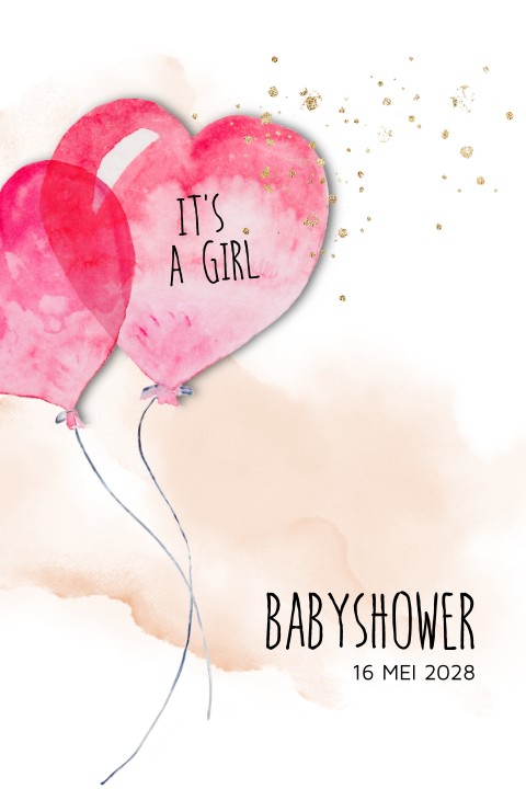 Babyshower invulkaart met aquarel balonnen in roze rood