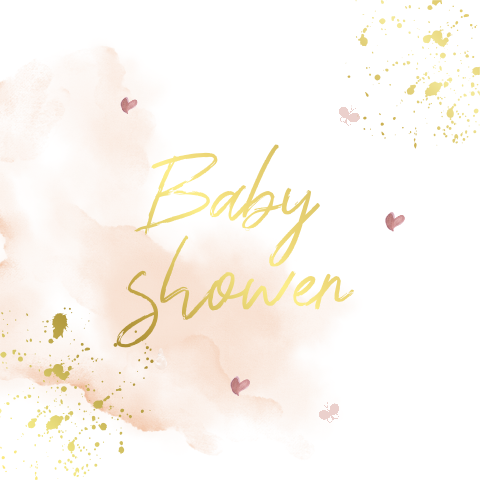 Watercolor babyshower en invulkaart goud foliedruk