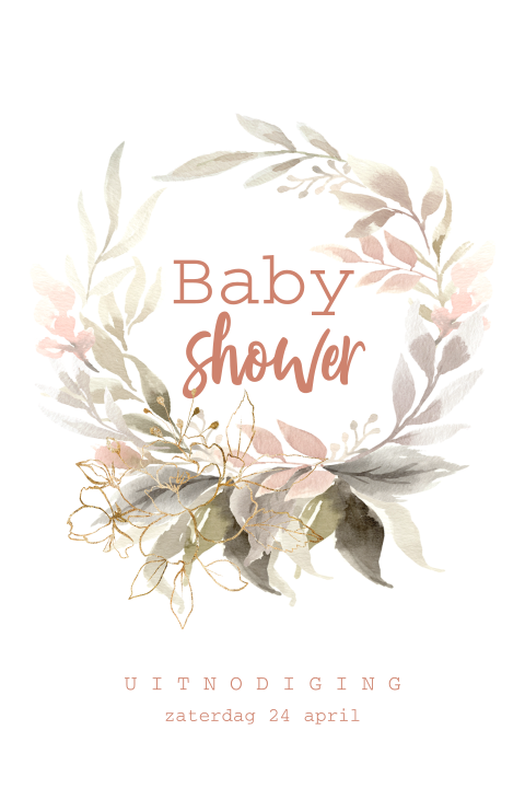 Romantische babyshowerkaart meisje bloemenkrans