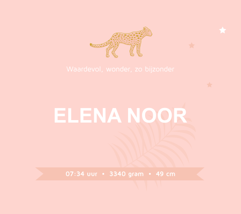 België geboortekaartje jungle roze luipaard koperfolie