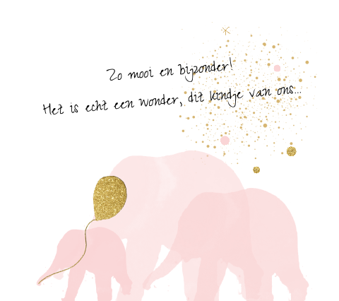 Foto geboortekaartje met lief olifantje met goud