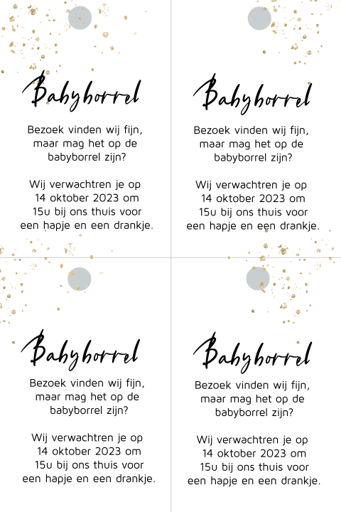 DIY labeltje geboortekaartje babyborrel  goudlook spetters