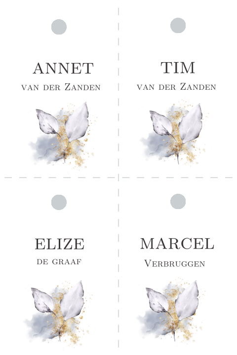 DIY naamkaartje 4 gelijke delen lila blad
