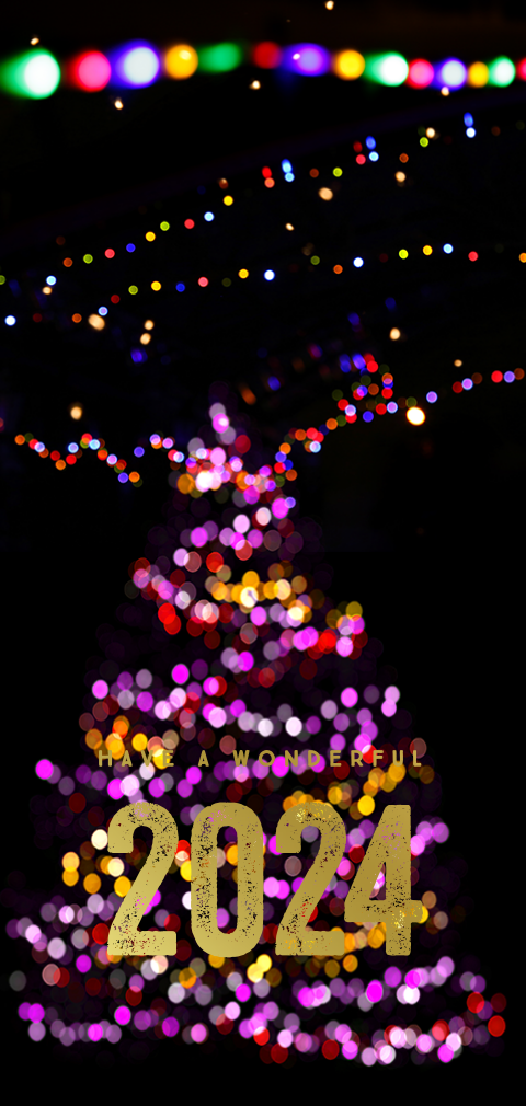 Langwerpige nieuwjaarskaart neon kerstboom goudfolie