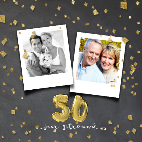 50 jaar foto huwelijksuitnodiging gouden folie ballon