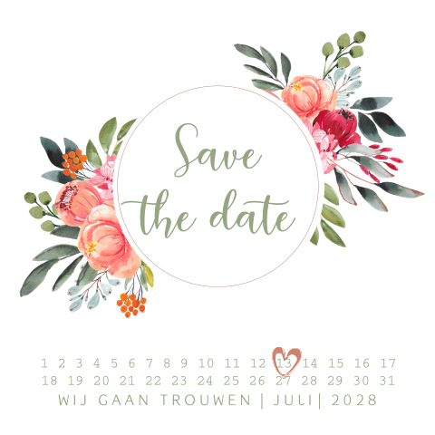 Floral chic save the date kaart bloemen