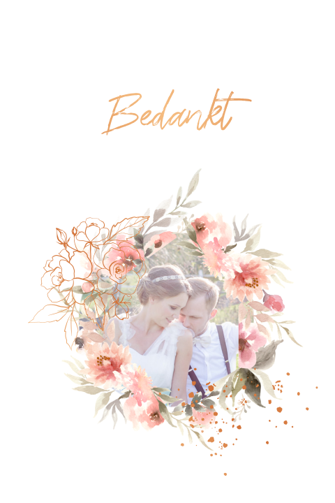 Foto bedankkaart trouwen pastel bloemen foliedruk