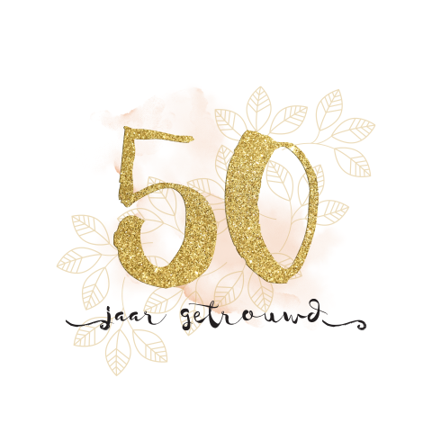 Gouden huwelijkskaart uitnodiging 50 watercolor roze blad