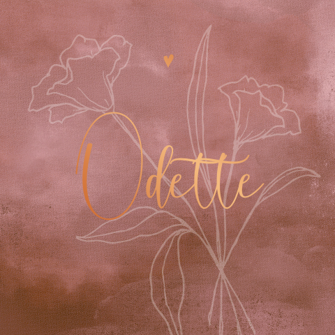 Geboortekaartje Odette outline bloem koperfolie