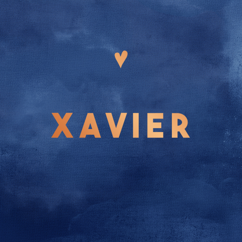 Geboortekaartje Xavier donkerblauw koperfolie druk