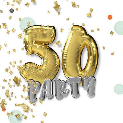 50 jaar uitnodiging met gouden folie ballon cijfers