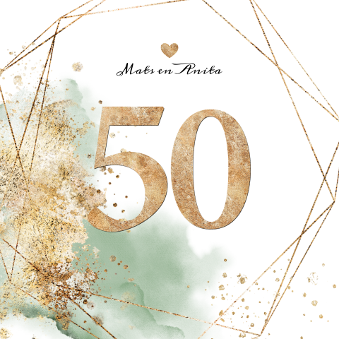 Gouden huwelijk 50 jaar uitnodiging groene watercolor  geokader