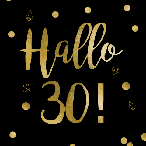 Goud folie 30 verjaardagsfeest 'hallo 30!' met zwarte ondergrond