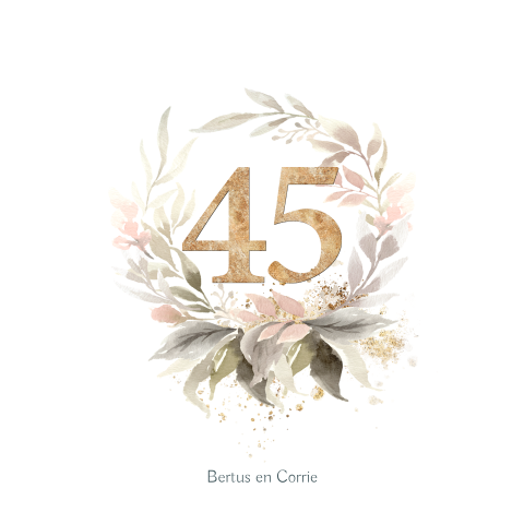 Uitnodiging 45 jarig huwelijksjubileum watercolor pastel bloemen krans