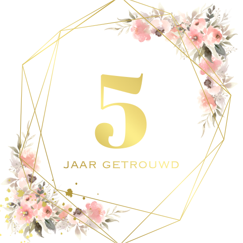 Uitnodiging 5 jarig huwelijksjubileum met watercolor bloemen