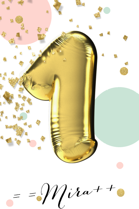 Feestelijke uitnodiging eerste verjaardag meisje goudfolie ballon