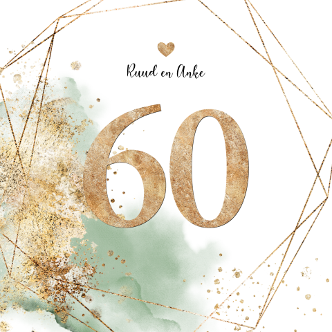 Gouden huwelijk 60 jaar uitnodiging watercolor en confetti