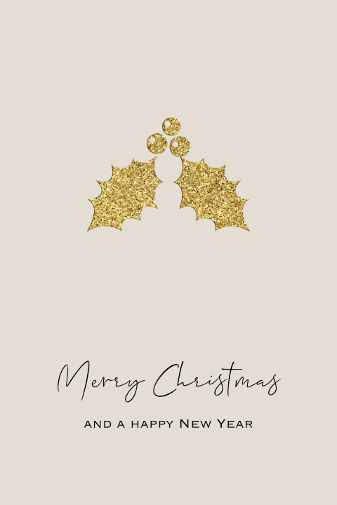 Zakelijke kerstkaart goud glitter kersttakje en letter brush
