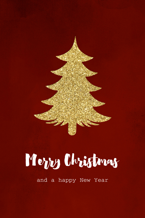Zakelijke kerstkaart goud glitter boom en rode velvet look