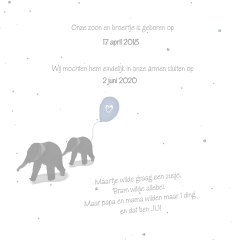 Vrolijk adoptiekaartje met lief olifantje en luchtballon