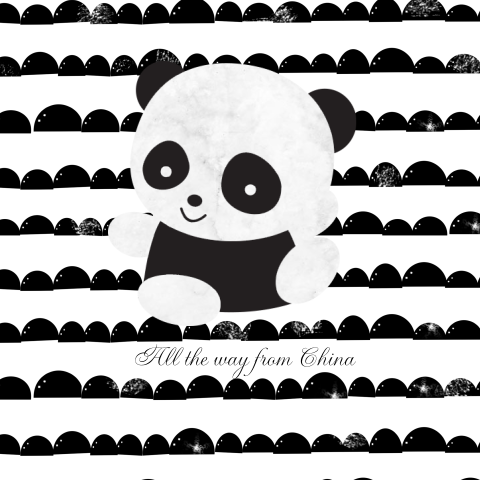 Aankomstkaartje meisje met panda en half moon patroon