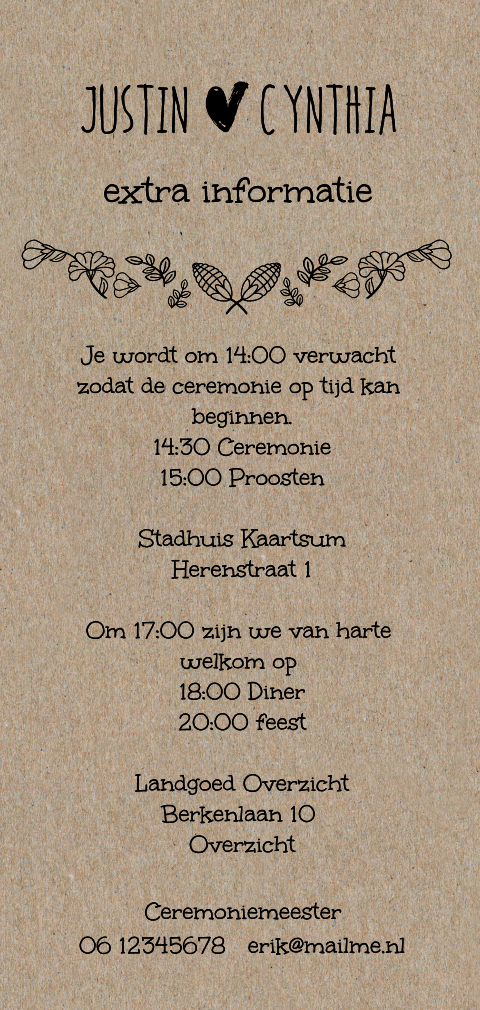 Hippe staande kraft trouwkaart - extra informatie