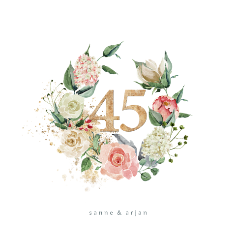 Romantische 45 jaar uitnodiging hortensia en rozen