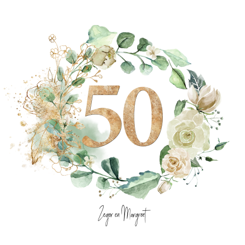 50 jaar getrouwd uitnodiging witte bloemen kransen