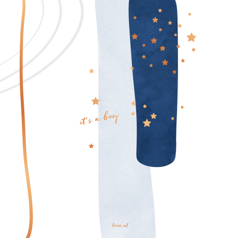 Koperfolie maan geboortekaartje jongen blauw watercolor art en ster