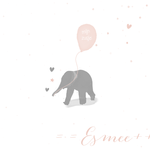 Super lief babykaartje voor zusje met lief olifantje en ballon