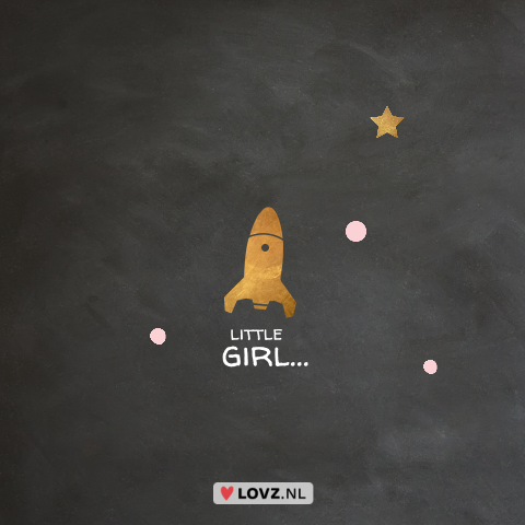 Stoer geboortekaartje meisje met kraft print, raket en confetti