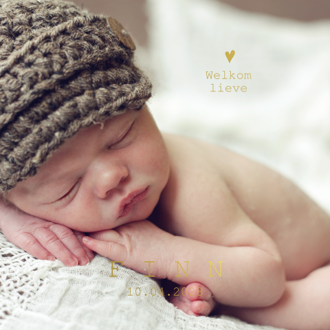 Minimalistisch foto geboortekaartje jongen goudfolie
