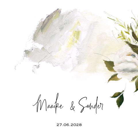Trendy trouwkaart met olieverf penseel en bloemen