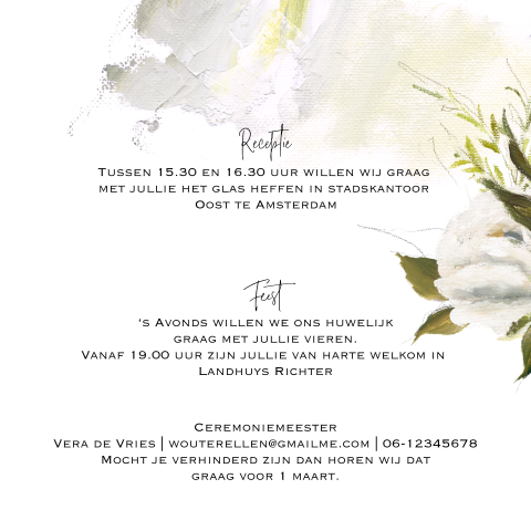 Trendy trouwkaart met olieverf penseel en bloemen