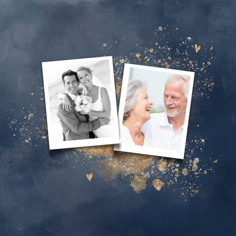 Romantische 60 jarig huwelijksjubileumkaart donker blauw