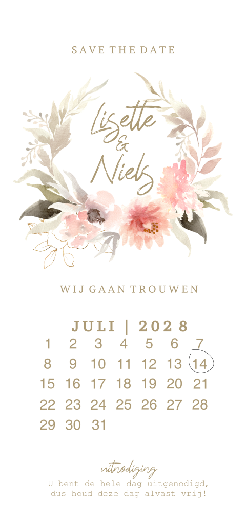 Romantische save the date kaart bloemen met wissel kalender