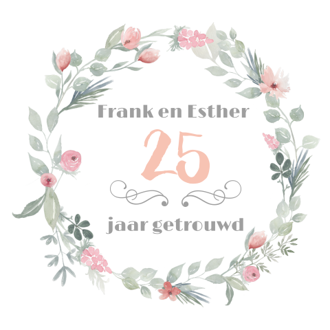 25 jarig jubileum uitnodiging met bloemenkrans