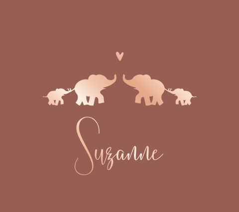Roséfolie belgische vierkant geboortekaartje meisje olifant familie