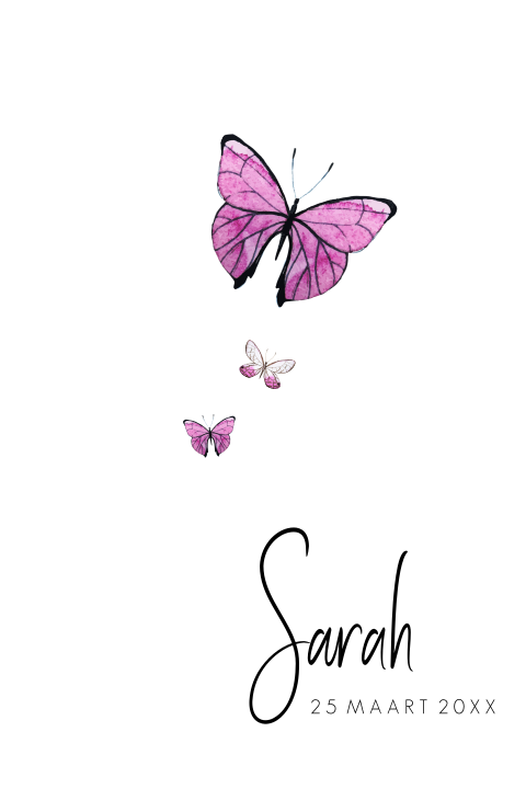 Rustig en wit rouwkaartje voor meisje met vlinders