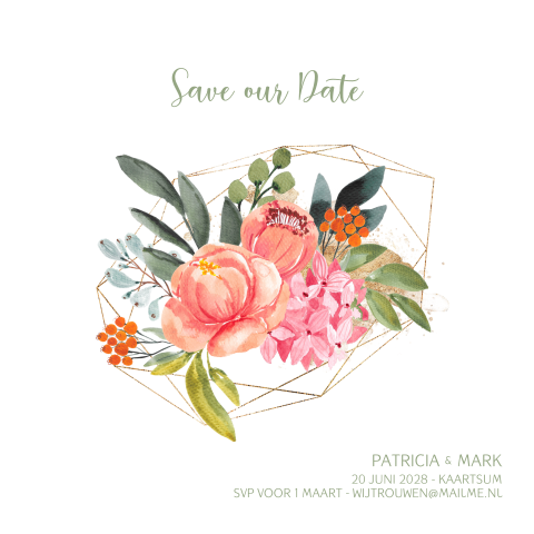 Vrolijke save our date kaart met heldere bloemen