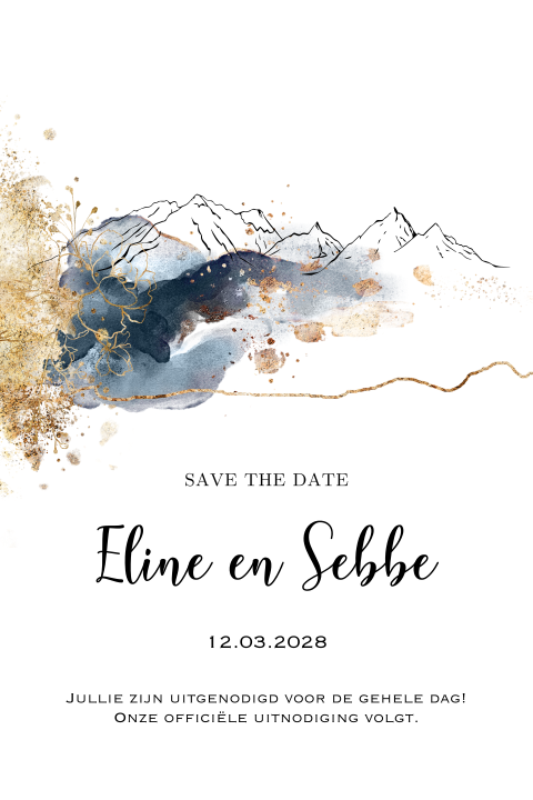 Save the date winter mountain blauw watercolor
