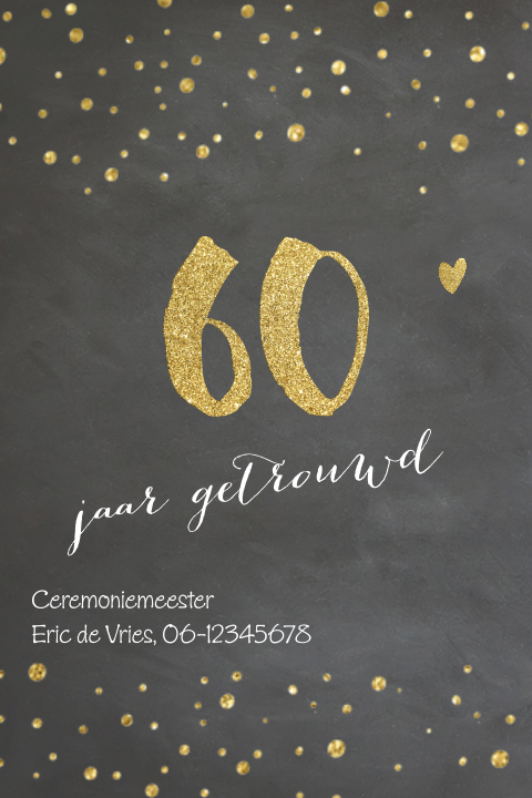 Foto uitnodiging 60 jaar huwelijk krijtbord confetti
