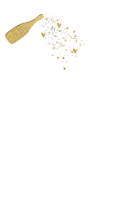 Nieuwjaarskaart champagnefles confetti hartjes