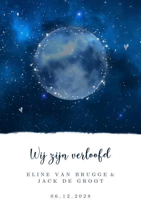 Starry night verlovingskaart donkerblauw maan