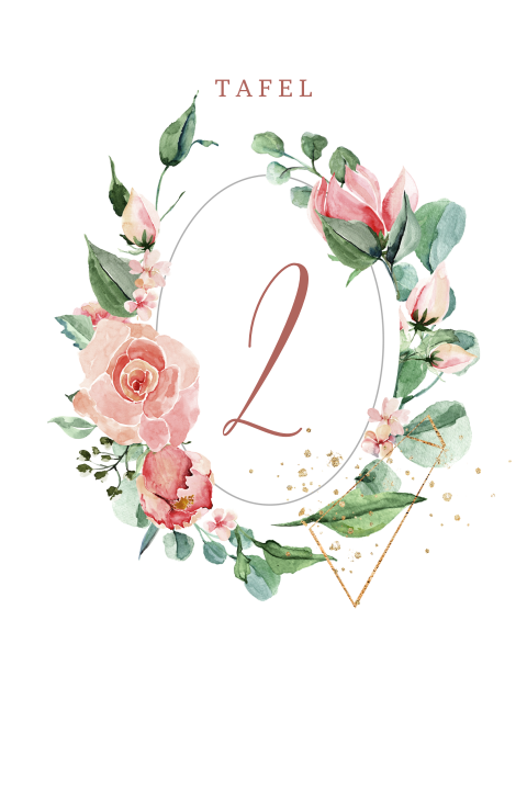 Tafelnummer kaart trouwen rose rozenkrans