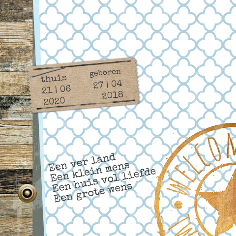 Stoer houten aankomstkaartje met bohemian design en kraft label