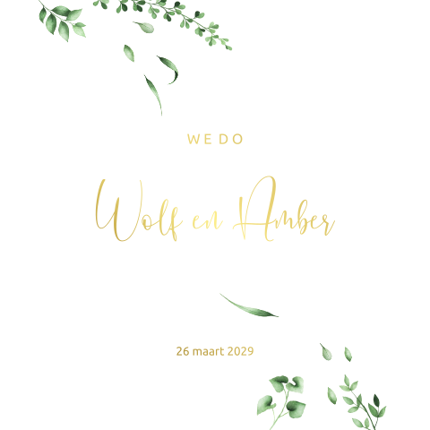 Stijlvolle trouwkaart met subtiele watercolor bladgroen